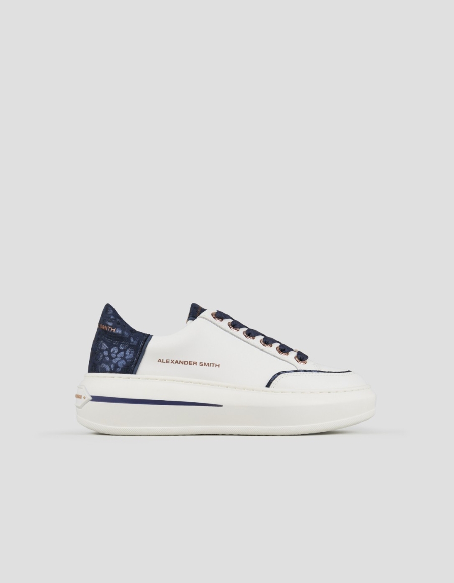 Sneakers Alexander Smith lancaster donna in pelle bianca e tallone in maculato laminato blu - 1