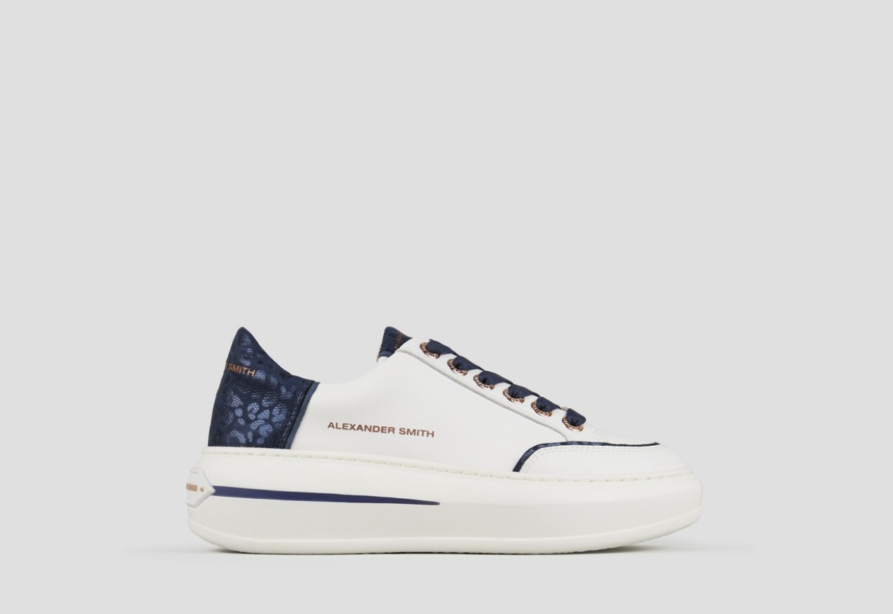 Sneakers Alexander Smith lancaster donna in pelle bianca e tallone in maculato laminato blu - 1