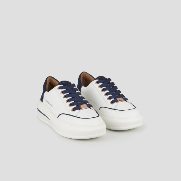 Sneakers Alexander Smith lancaster donna in pelle bianca e tallone in maculato laminato blu - 3