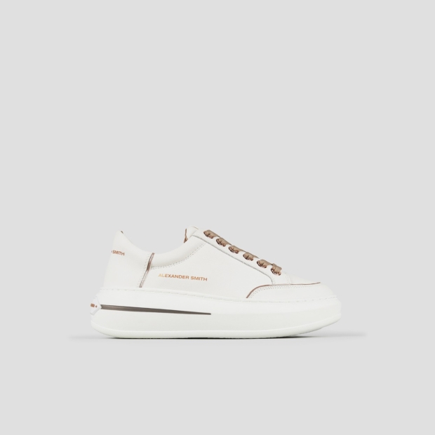 Sneakers Alexander Smith lancaster donna in pelle bottalata bianca e dettagli sabbia - 1