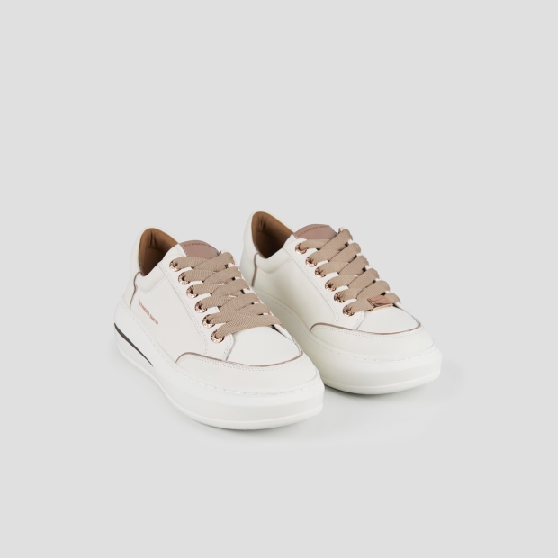 Sneakers Alexander Smith lancaster donna in pelle bottalata bianca e dettagli sabbia - 3