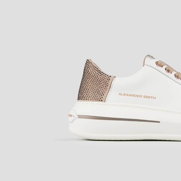 Sneakers Alexander Smith lancaster donna in pelle bianca e tallone beige con microborchie - 2