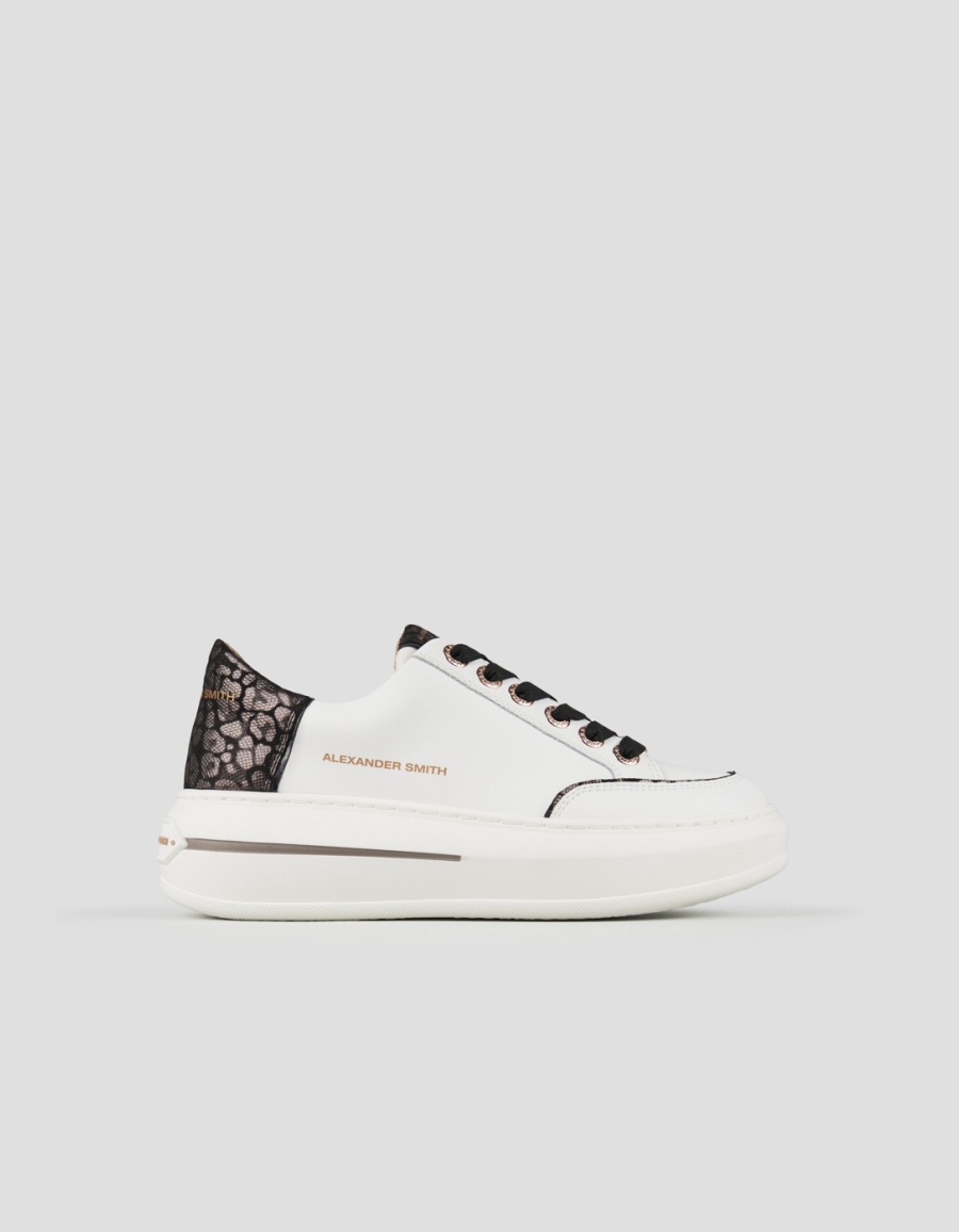 Sneakers Alexander Smith lancaster donna in pelle bianca e tallone in maculato laminato bronzo - 1