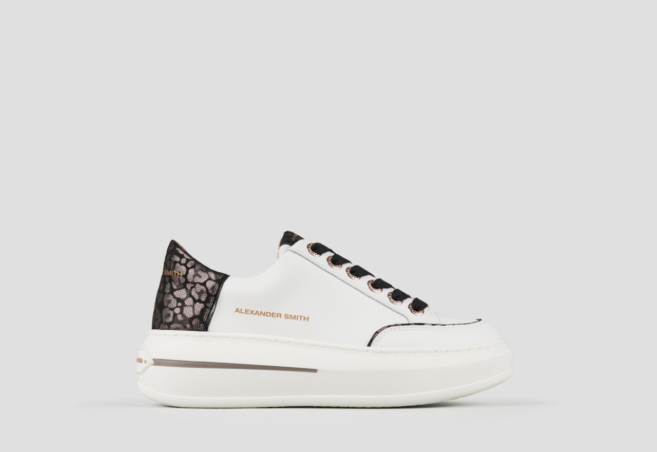 Sneakers Alexander Smith lancaster donna in pelle bianca e tallone in maculato laminato bronzo - 1