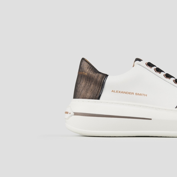Sneakers Alexander Smith lancaster donna in pelle bianca e tallone in laminato rigato rame - 2