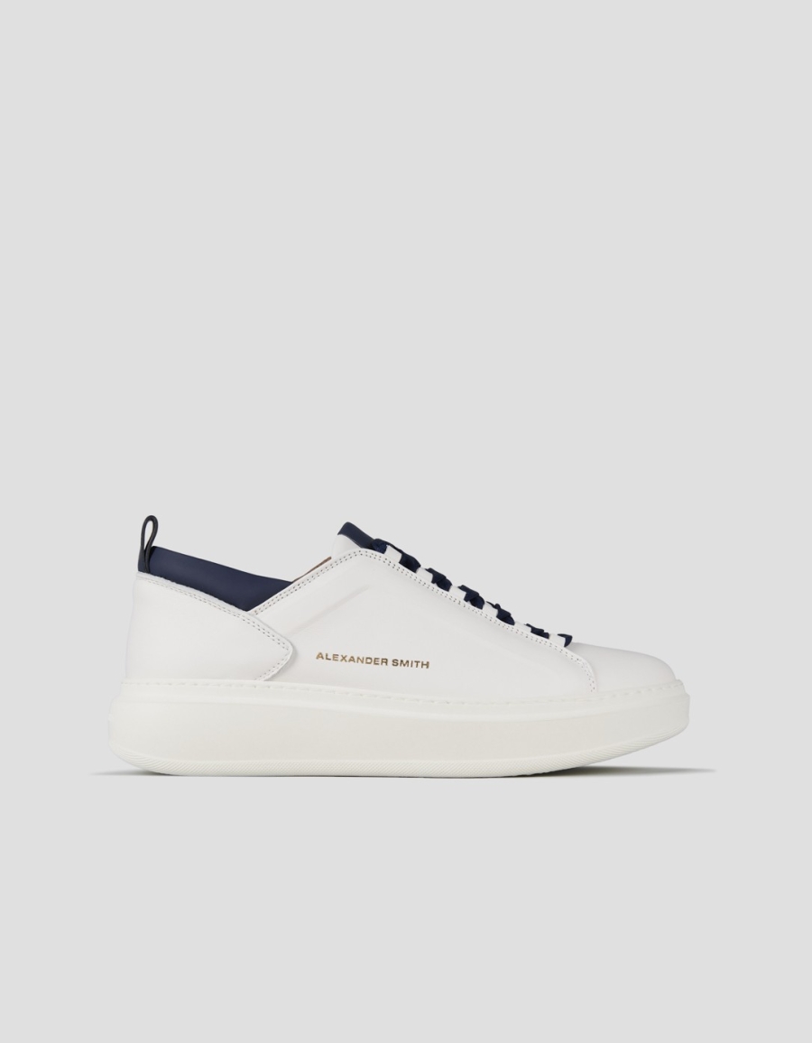Sneakers Alexander Smith wembley uomo alta frequenza in morbida pelle bianca e dettagli blu - 1