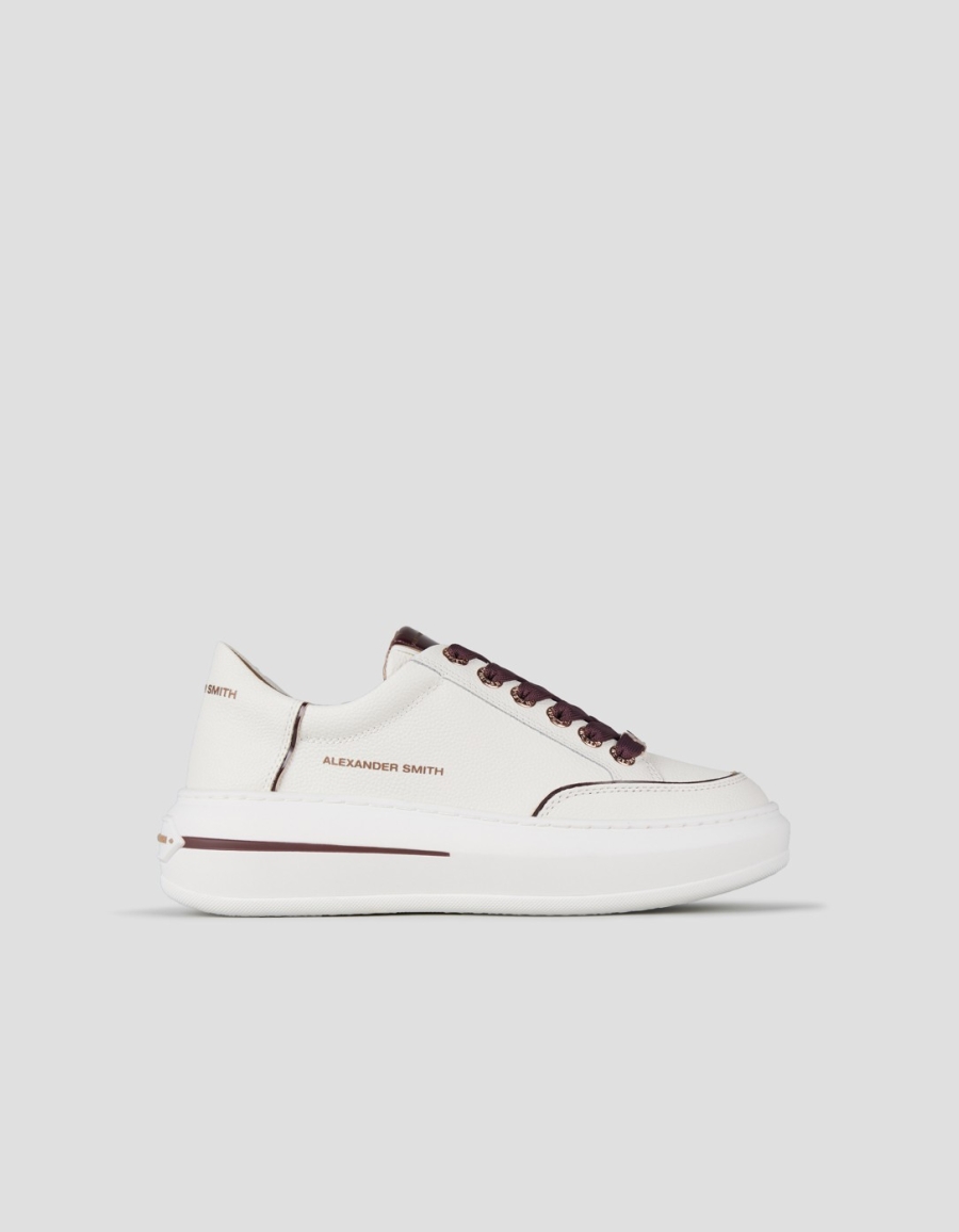 Sneakers Alexander Smith lancaster donna in pelle bottalata bianca e dettagli bordeaux - 1