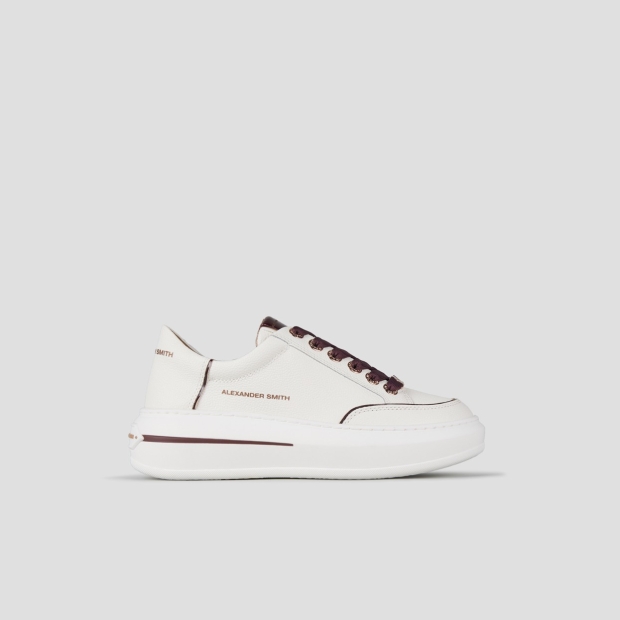 Sneakers Alexander Smith lancaster donna in pelle bottalata bianca e dettagli bordeaux - 1