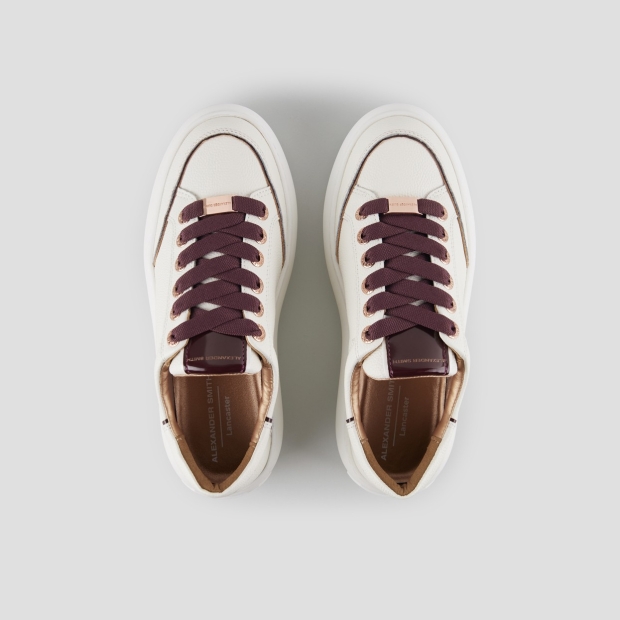 Sneakers Alexander Smith lancaster donna in pelle bottalata bianca e dettagli bordeaux - 5