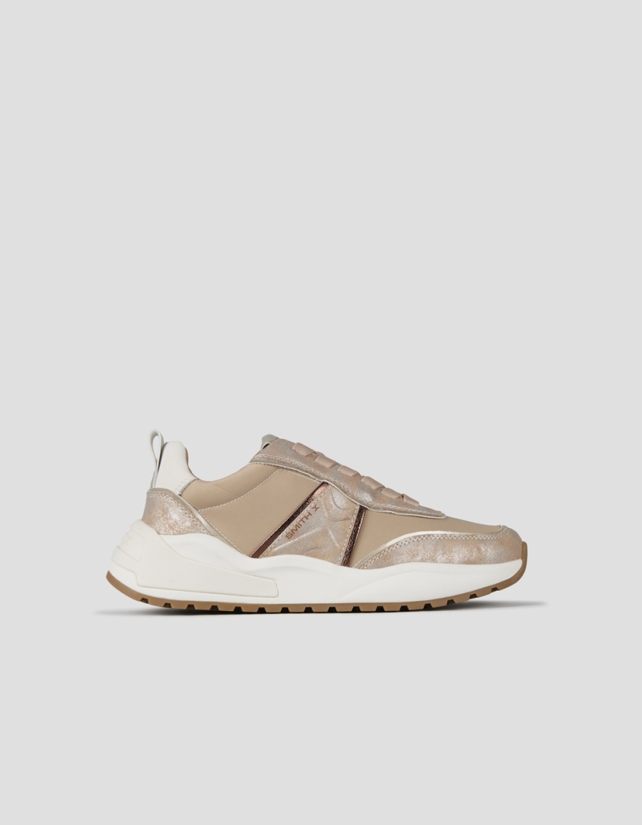 Sneakers Alexander Smith blaze donna in nylon avorio e laminato polveroso oro - 1