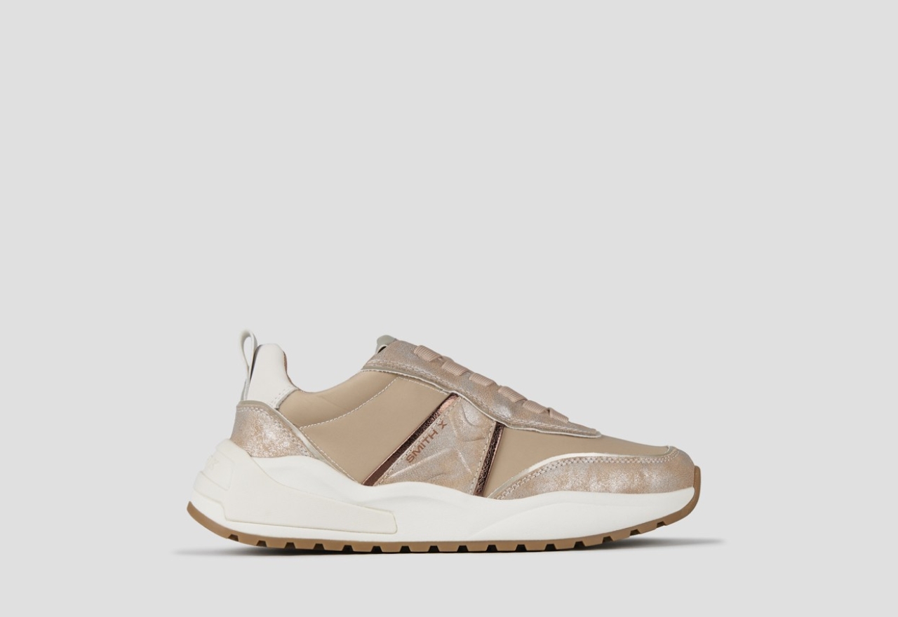 Sneakers Alexander Smith blaze donna in nylon avorio e laminato polveroso oro - 1