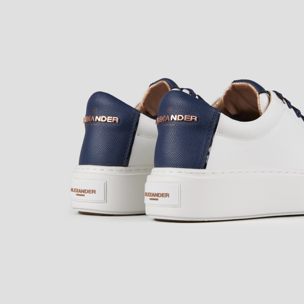 Sneakers Alexander Smith london alta donna in pelle liscia bianca e tallone in pelle palmellata blu - 4