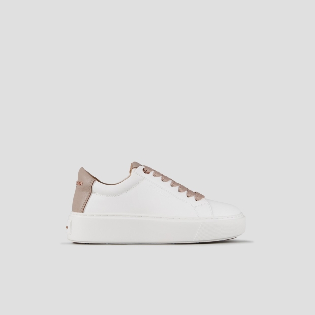 Sneakers Alexander Smith london alta donna in pelle liscia bianca e tallone in pelle palmellata beige - 1