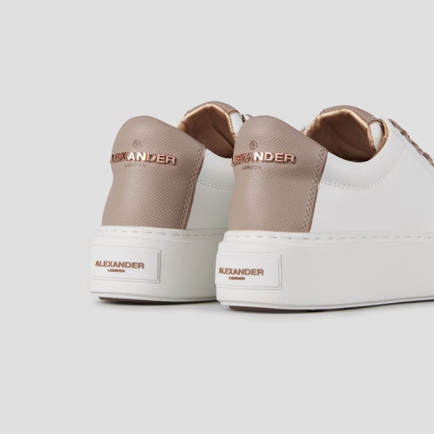 Sneakers Alexander Smith london alta donna in pelle liscia bianca e tallone in pelle palmellata beige - 4