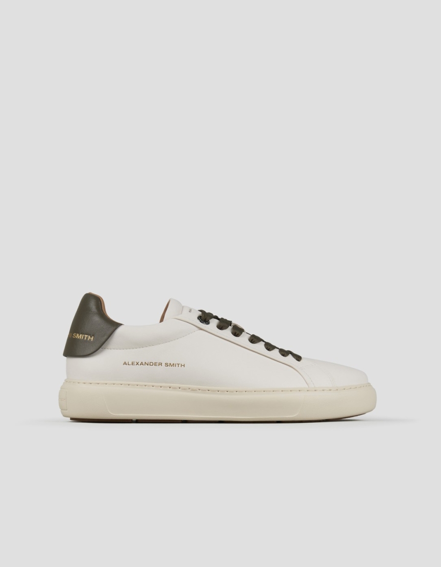 Sneakers Alexander Smith soho uomo in morbida pelle bianca con tallone e lacci verdi - 1