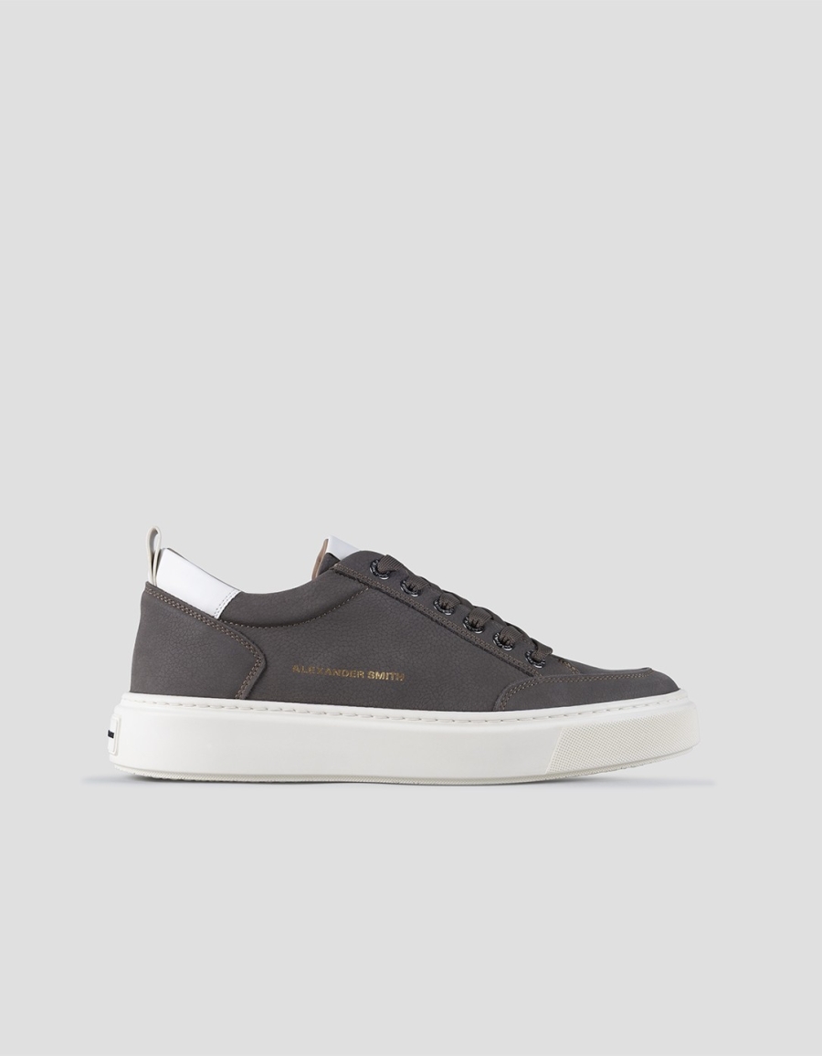 Sneakers Alexander Smith bond uomo in nabuk grigio scuro e dettagli in pelle bianca - 1