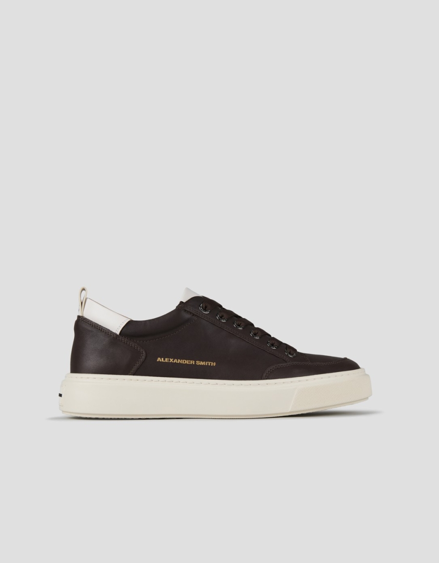 Sneakers Alexander Smith bond uomo in pelle di capra marrone e dettagli in pelle bianca - 1