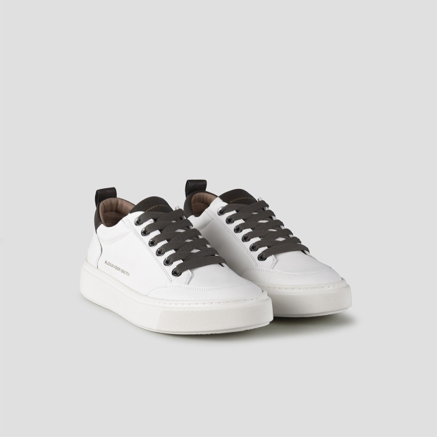 Sneakers Alexander Smith bond uomo in pelle di capra bianca e dettagli in pelle verde - 3