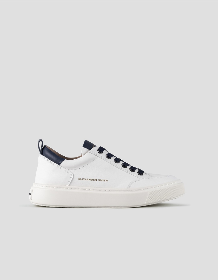 Sneakers Alexander Smith bond uomo in pelle di capra bianca e dettagli in pelle blu - 1