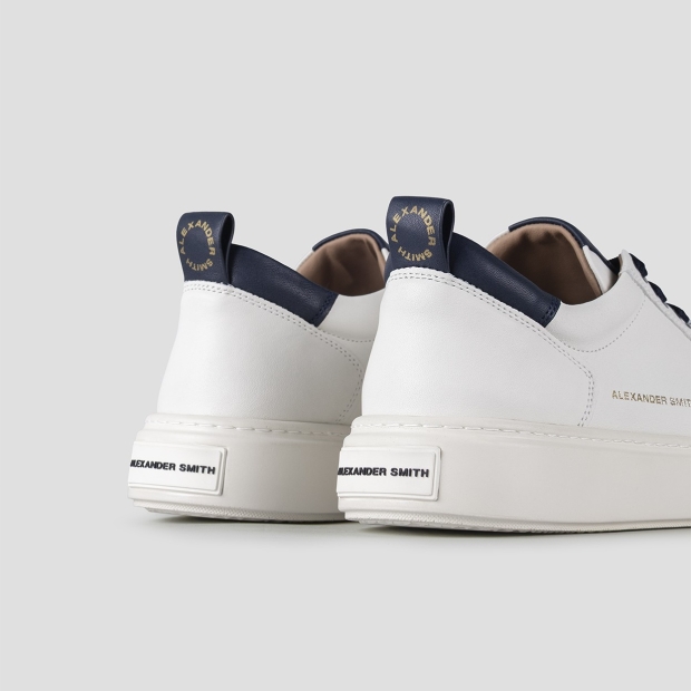 Sneakers Alexander Smith bond uomo in pelle di capra bianca e dettagli in pelle blu - 4