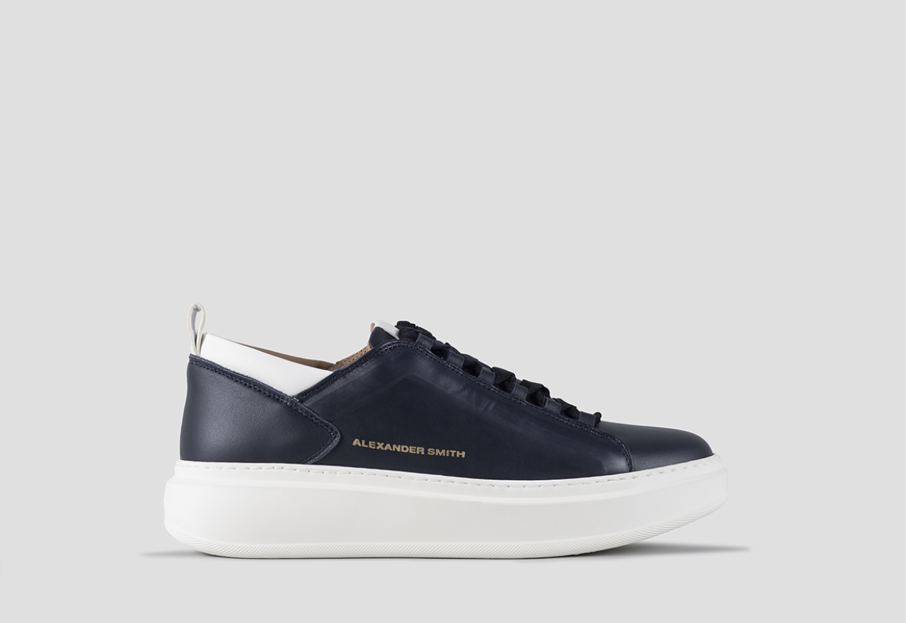 Sneakers Alexander Smith wembley uomo alta frequenza in morbida pelle blu e dettagli bianchi - 1