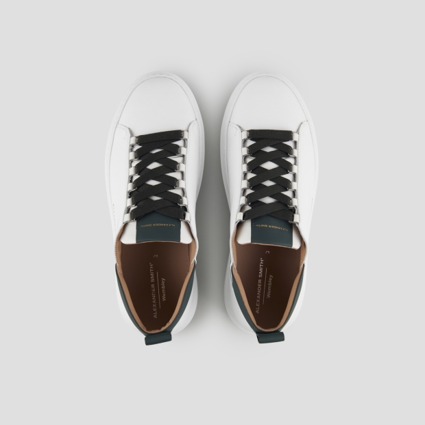 Sneakers Alexander Smith wembley uomo in morbida pelle bianca e dettagli verde scuro - 5