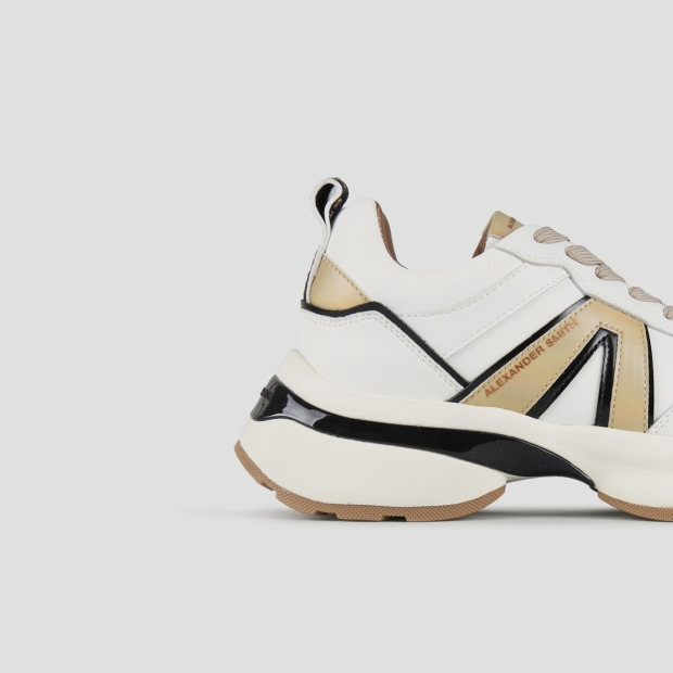 Sneakers Alexander Smith victoria donna in pelle bianca con logo laterale e dettagli oro - 3