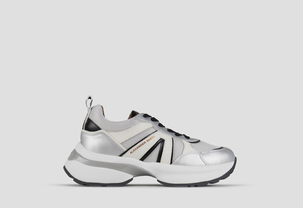 Sneakers Alexander Smith victoria donna in pelle e mesh argento con dettagli specchio - 1