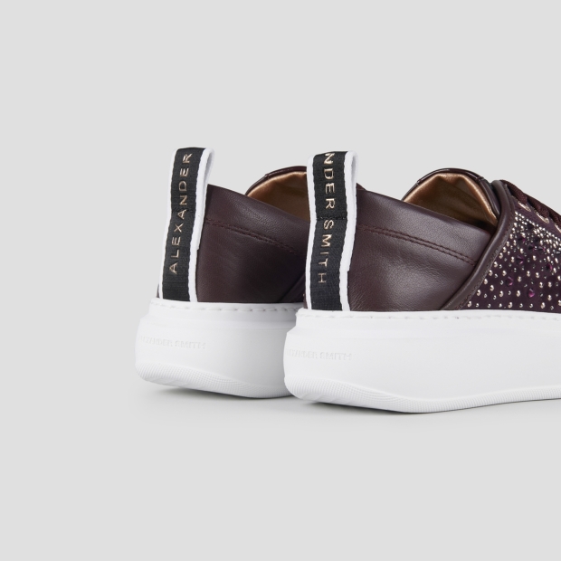 Sneakers Alexander Smith wembley donna in pelle bordeaux e full strass - 4