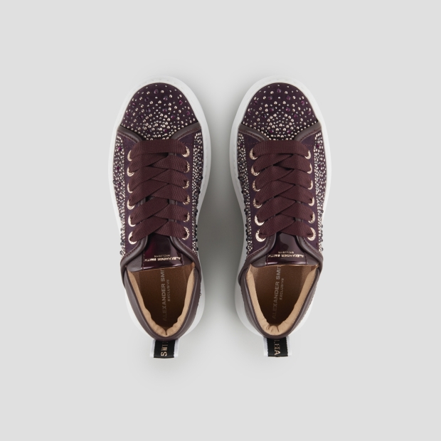 Sneakers Alexander Smith wembley donna in pelle bordeaux e full strass - 5