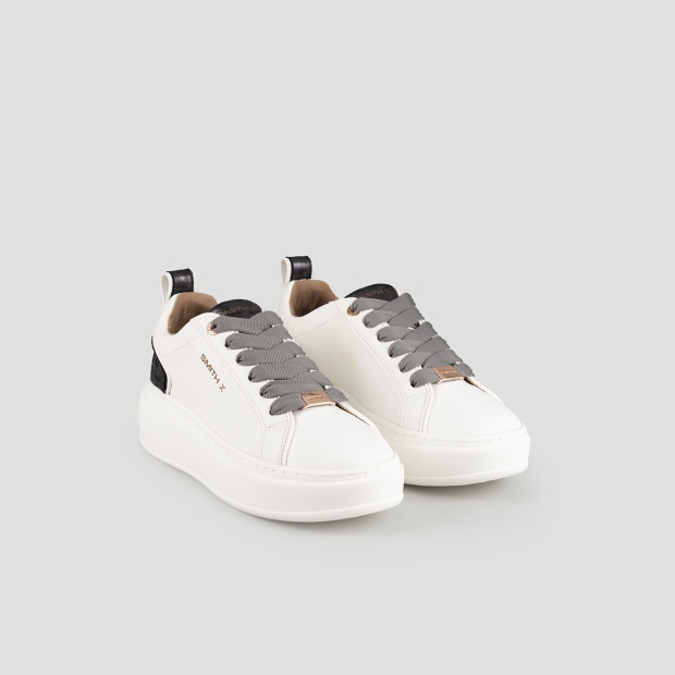 Sneakers Alexander Smith stone donna in bianco e tallone in laminato leopardato grigio - 3