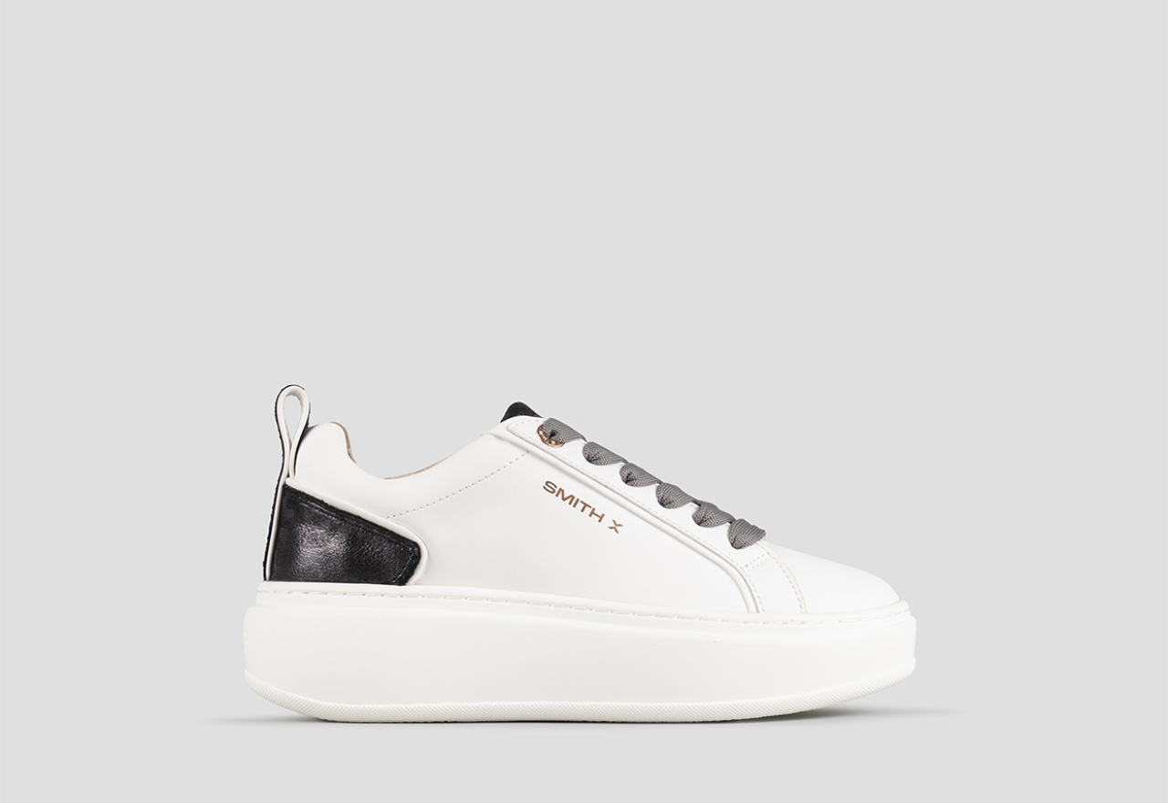 Sneakers Alexander Smith stone donna in bianco e tallone in laminato leopardato grigio - 1