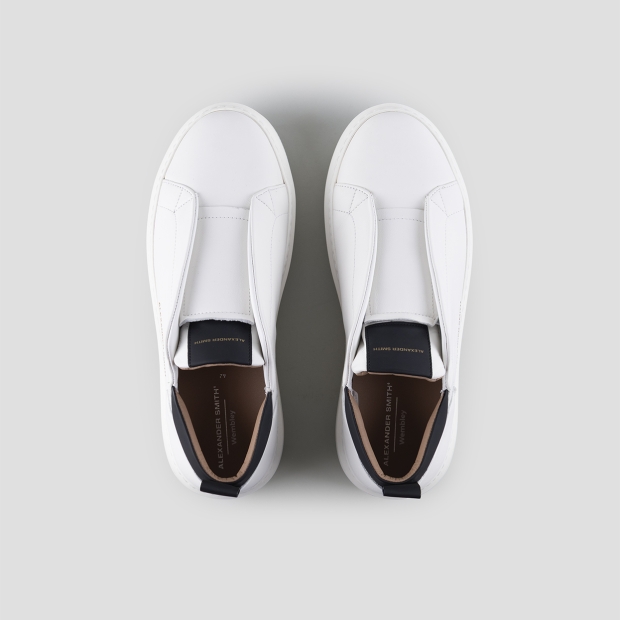 Sneakers Alexander Smith wembley slip-on uomo in morbida pelle bianca con dettagli neri - 5