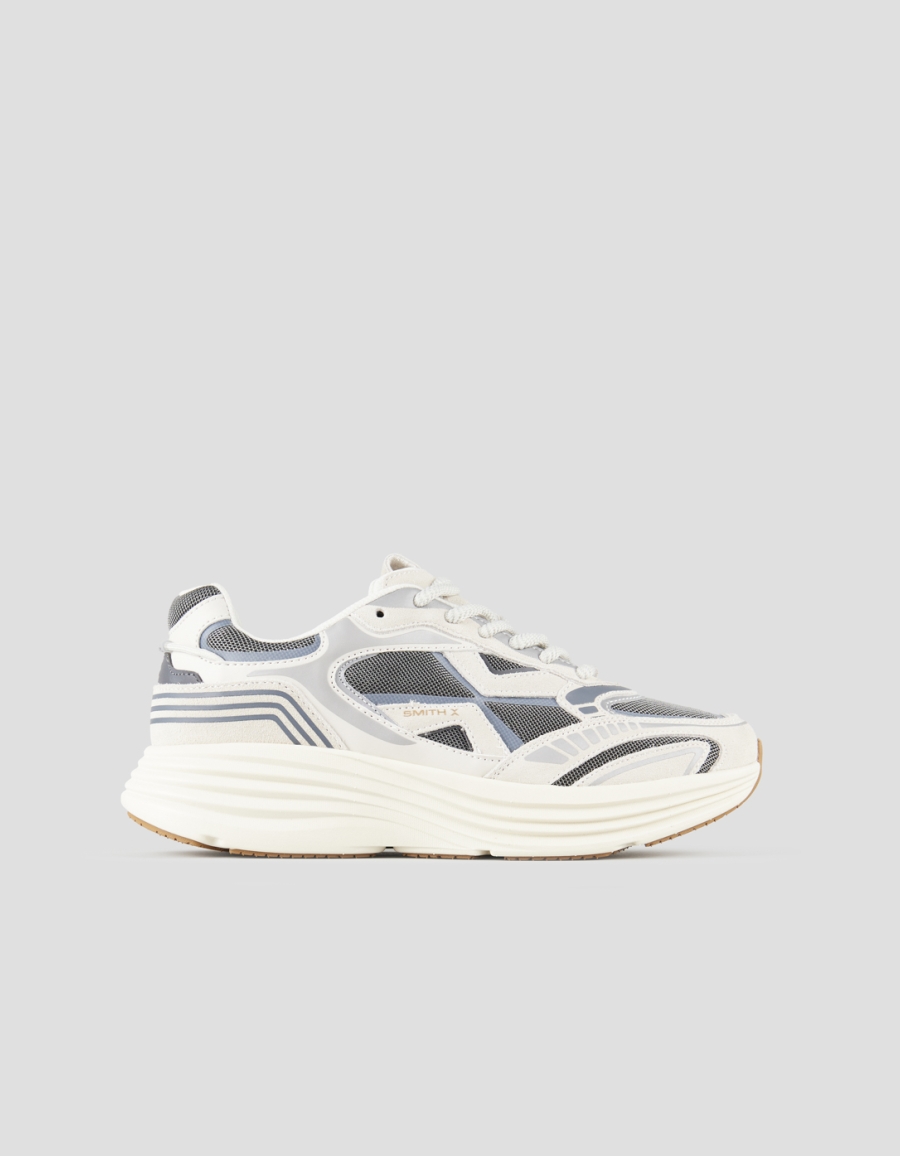 Sneakers Alexander Smith storm uomo in pelle bianca e tessuto tecnico grigio - 1