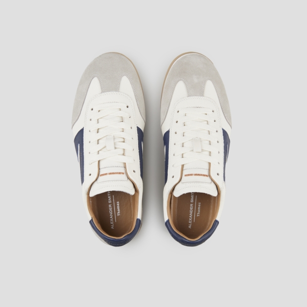 Sneakers Alexander Smith thames uomo in pelle bianca, camoscio grigio e logo blu - 6