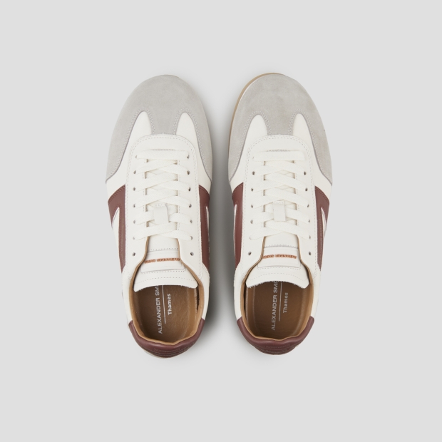 Sneakers Alexander Smith thames uomo in pelle bianca, camoscio grigio e logo vinaccia - 6