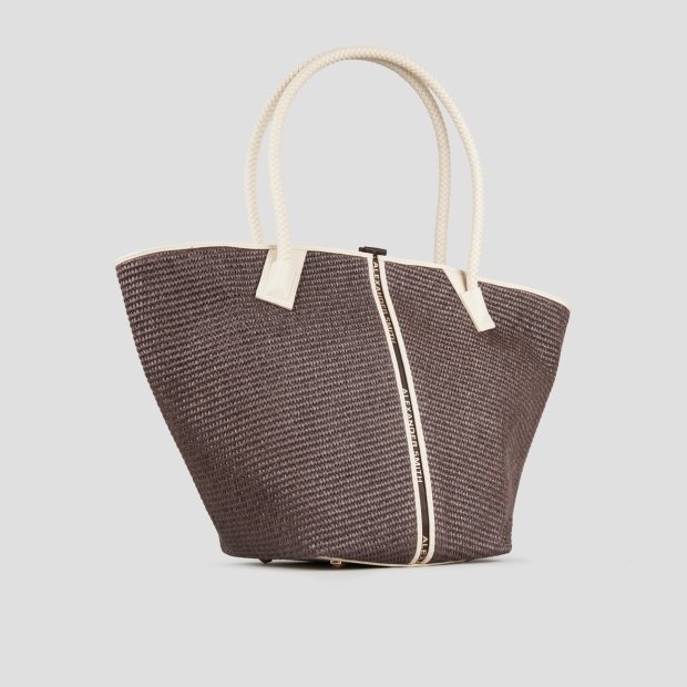 Sneakers Alexander Smith lauren large borsa a spalla in rafia marrone e manico intrecciato - 3