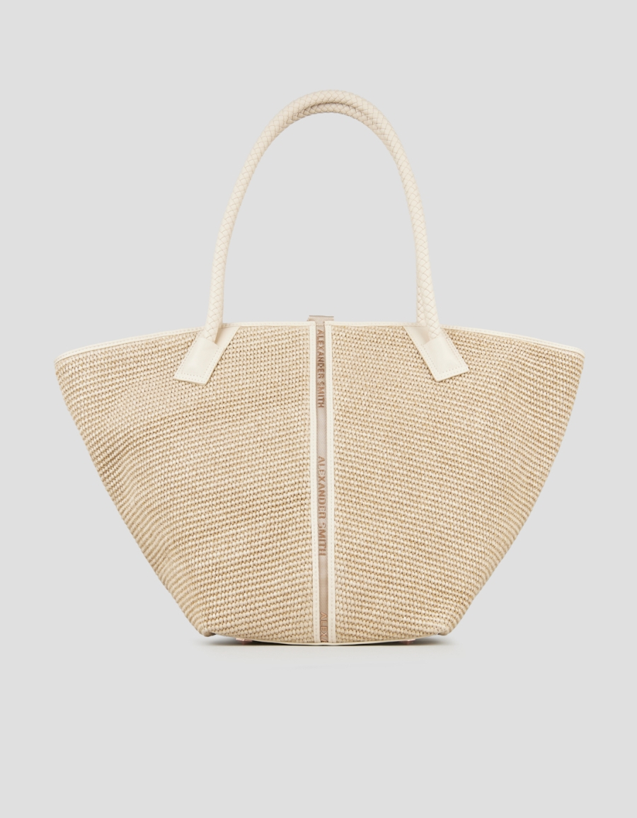 Sneakers Alexander Smith lauren large borsa a spalla in rafia beige e manico intrecciato - 1