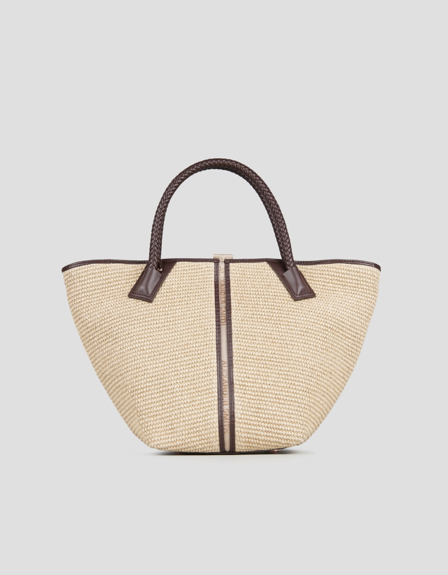 Sneakers Alexander Smith lauren medium borsa a mano con tracolla in rafia beige e manico intrecciato marrone - 1