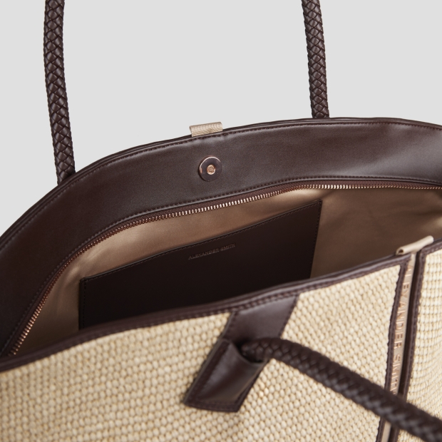Sneakers Alexander Smith lauren medium borsa a mano con tracolla in rafia beige e manico intrecciato marrone - 5