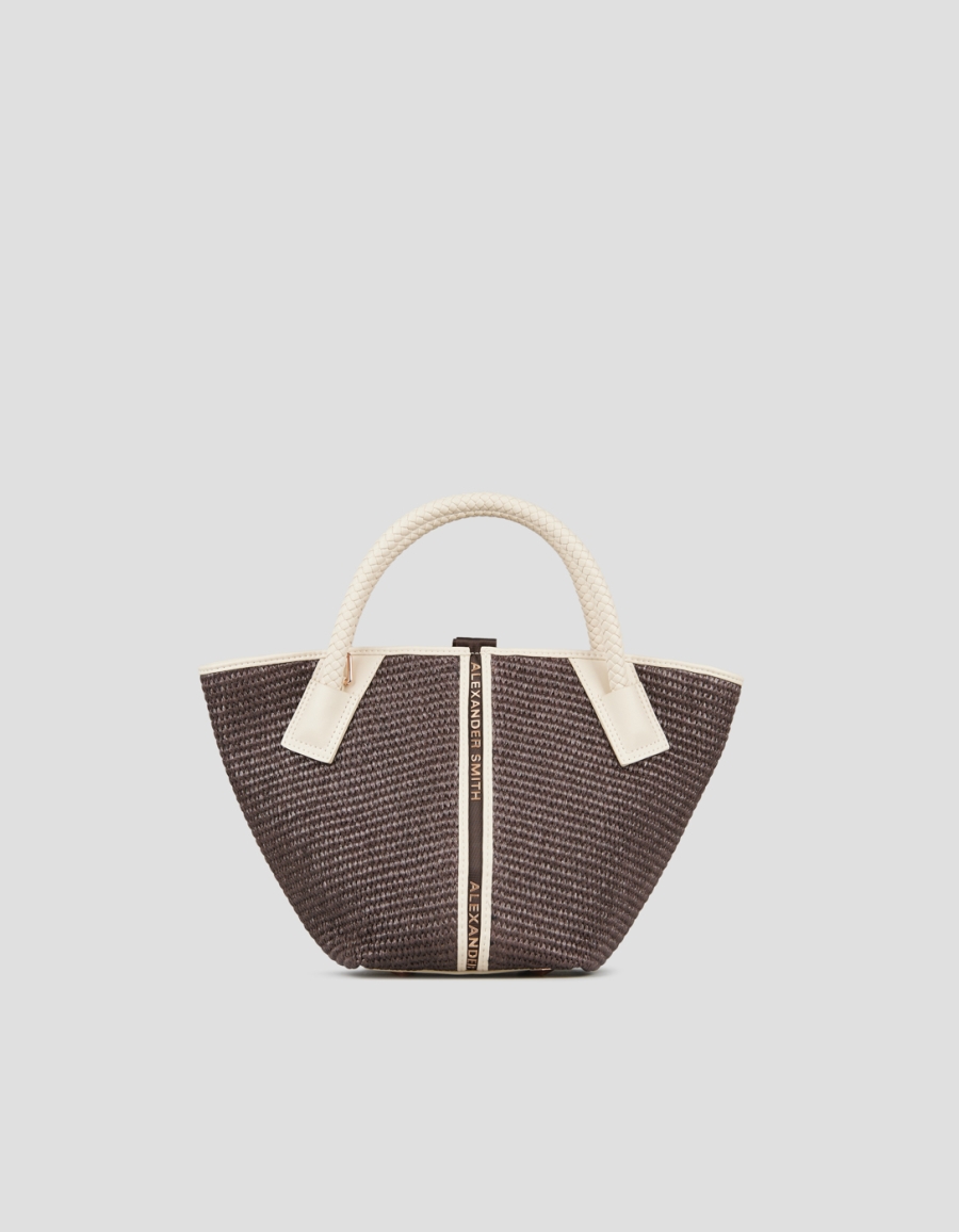 Sneakers Alexander Smith lauren small borsa a mano con tracolla in rafia marrone e manico intrecciato crema - 1