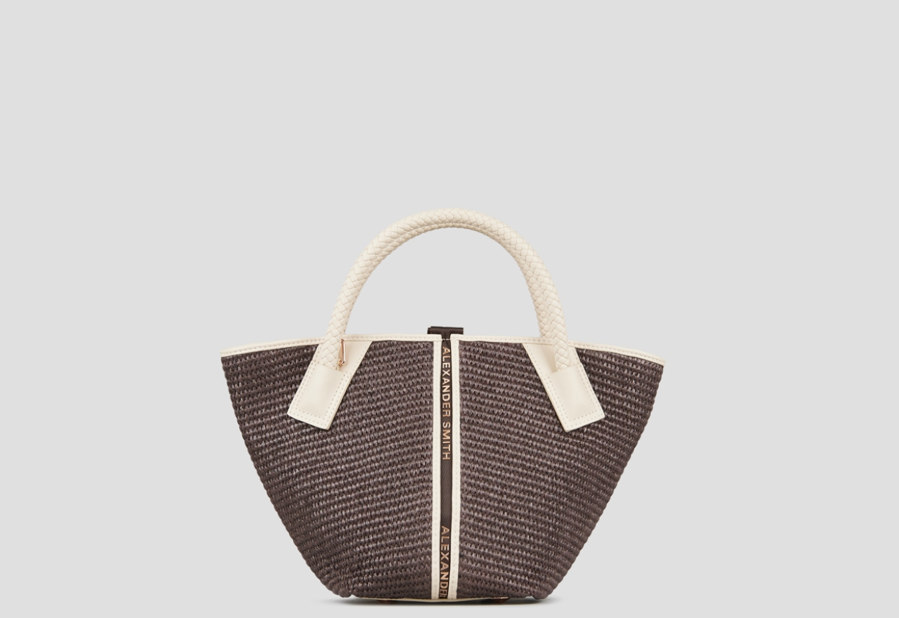 Sneakers Alexander Smith lauren small borsa a mano con tracolla in rafia marrone e manico intrecciato crema - 1