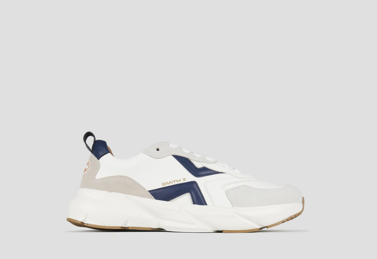 Sneakers Alexander Smith horizon uomo in bianco con inserti in suede e dettagli blu - 1