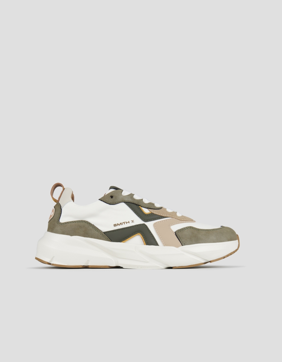 Sneakers Alexander Smith horizon uomo in bianco con suede e dettagli verde militare - 1