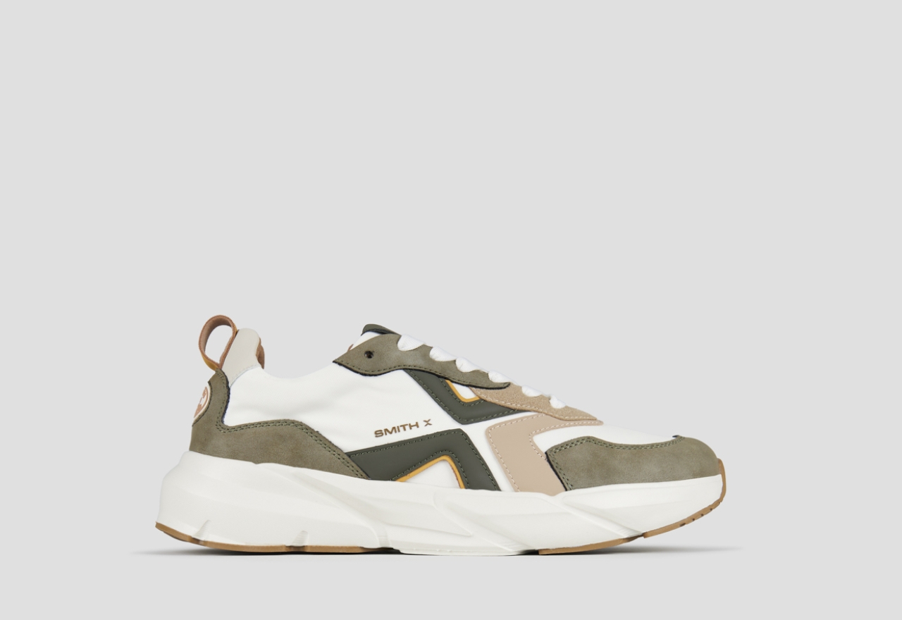 Sneakers Alexander Smith horizon uomo in bianco con suede e dettagli verde militare - 1