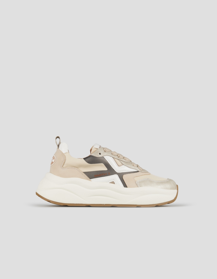 Sneakers Alexander Smith horizon donna in pelle beige e dettagli in laminato platino - 1