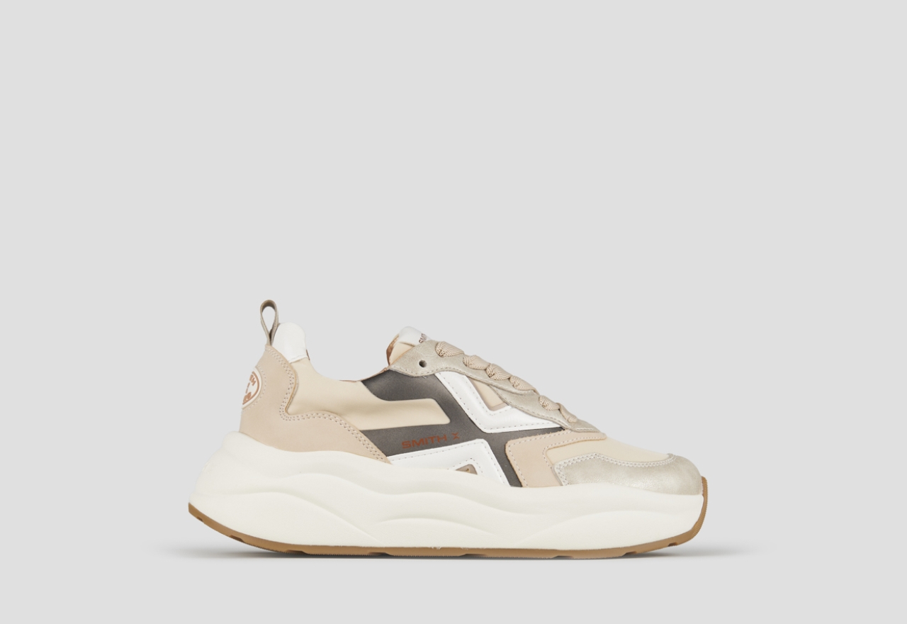 Sneakers Alexander Smith horizon donna in pelle beige e dettagli in laminato platino - 1