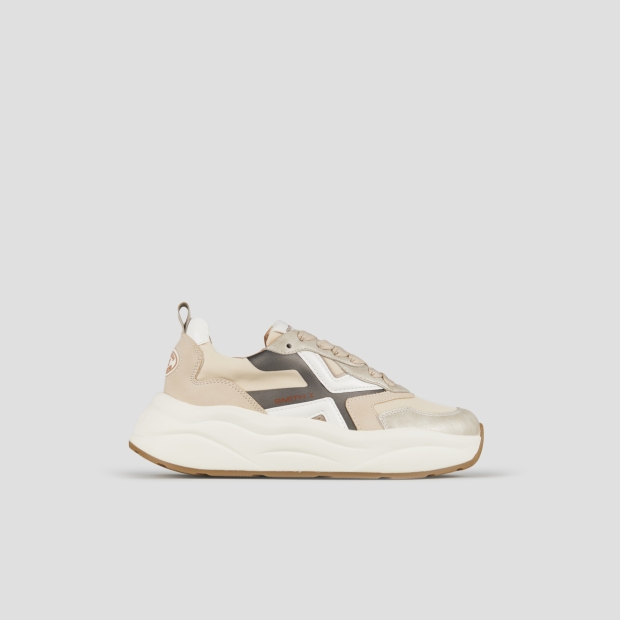 Sneakers Alexander Smith horizon donna in pelle beige e dettagli in laminato platino - 1