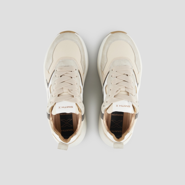 Sneakers Alexander Smith horizon donna in pelle beige e dettagli in laminato platino - 6