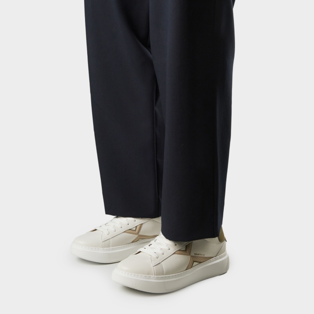 Sneakers Alexander Smith college uomo in pelle bianca, logo avorio e tallone verde - 2